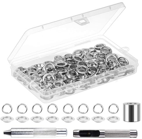 Juego de alicates para ojales, 100 juegos de herramientas para ojales, 6 mm, ojales, arandelas, ojales de metal, arandelas de metal Grommet, kit de herramientas para lonas impermeables, cortinas,