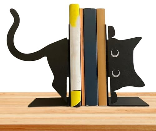 Serre-Livres Décoratifs en Métal Chat Noir - Paire pour Livres Lourds, Décoration Étagère Créative et Unique