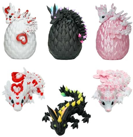3 Cute Articulated Mini Dragons with Their Egg 3D Printed Fantasy World Decoration Pack Fidget Toy Unique Gift Idea Home Interior Decoration Bedroom Living Room Kawaii Kids