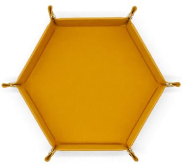 GreatRise Vikbar tärningstallrik hexagon tärningsbräda tärningsskål sammet konstläder tärningsbricka PU kub bricka för dungeons och dragons RPG spel bordsspel gul