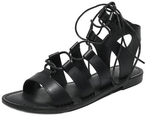 BININBOX Sandalias Mujer Verano Planas Romanas Zapatos Gladiador atadas al tobillos puntera abierta Bohemio