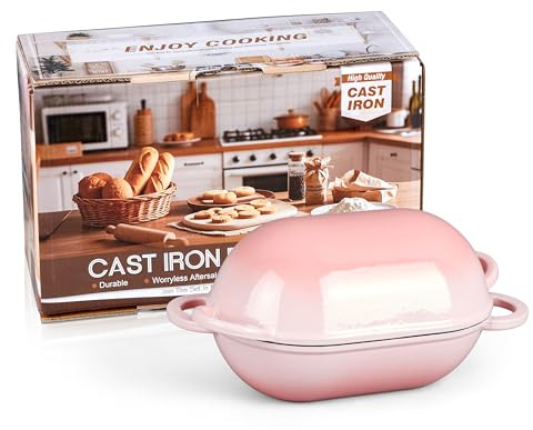 HaSteeL Cast Iron Enamel Dutch Oven (Pink, 2.8 Quart)