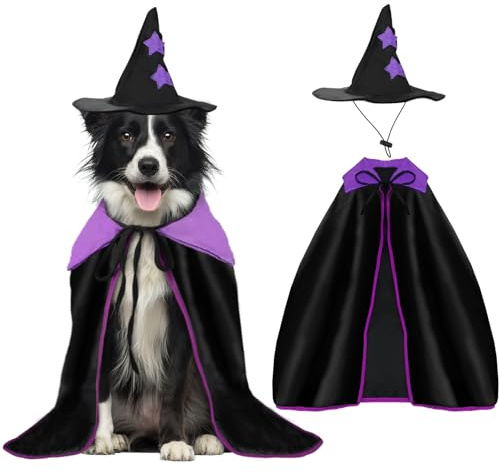YUEPET Costume da strega per cani di taglia XL, mantello da strega con cappello, mantello da vampiro per cani di grossa taglia, Golden Retrieve Great Dane (50 cm)