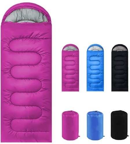 Sleeping Bags for Adults & Kids Sleeping Bag for 3-4 Season, Adult Blanket, Ultralight Carry Bag, Lightweight Compact, Soft for Outdoor Camping, Travel, Hiking (Rose red Warm Weather 15-32°C)