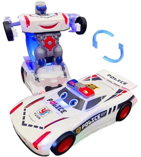 Joygoodta Voiture de Police, Voiture de Police avec lumière et Son, Jouet Transformable avec Roues universelles, Voitures électriques incassables pour Enfants, Filles, garçons