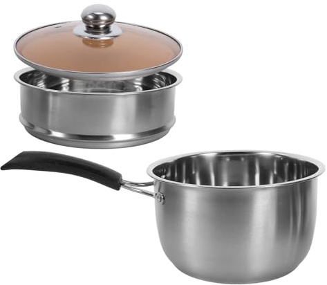 SUPVOX Stainless Steel Small Soup Pot with Lid and Double-Layer Steamer Insert, 18cm Multi-use Cooking Saucepan for Home Kitchen, Suitable for Steaming, Boiling, and Simmering