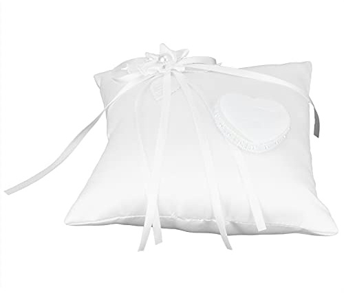 Cocoarm Vit Ringkudde Tyg Bröllopsringskudde 20 X 20 Cm Hjärtform Camellia Ringkudde Mjuk Struktur för Bröllopsceremoni Mottagning Fest Förlovningsdekor