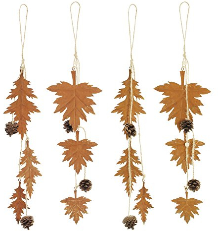 Metallhänger Herbstblätter, im 4er Set, tolle originelle Hängedeko, Rostoptik, vielseitig anwendbar ca. Gesamtlänge 45 cm