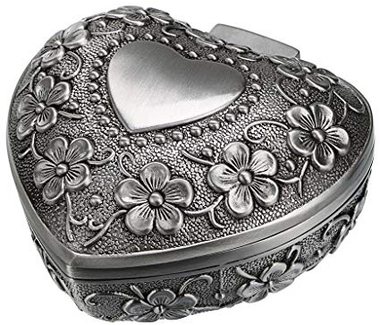 Hipiwe Vintage Heart Shape Jewelry Box - Small Antique Ring/Earrings/Necklace Storage Organizer Case, Metal Treasure Chest Trinket Keepsake Gift Box for Women
