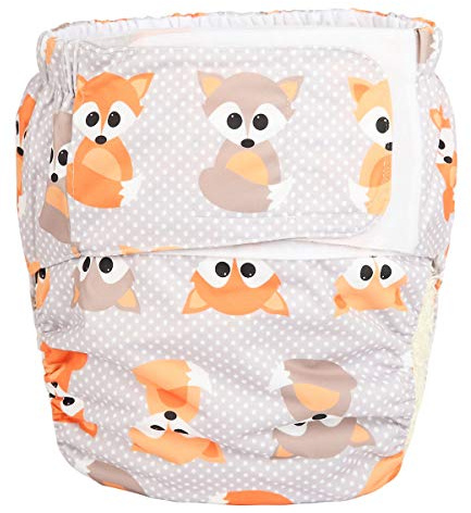 Adult Cloth Diaper Nappy Reusable Washable for Disability Hook and Loop (Baby Fox (Large 26in to 50in))