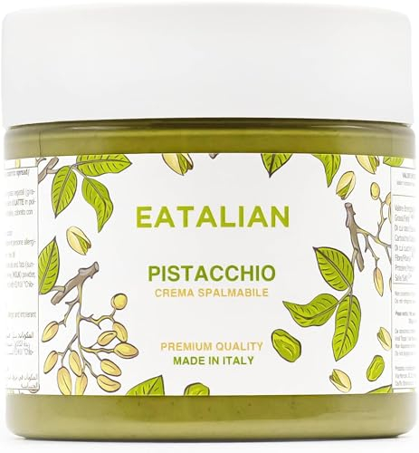 EATALIAN by AMZ BETTER Crema de Pistacho, Deliciosa Crema para Untar con un Sabor Dulce y Único, Ideal para Pan, Perfecta con Helado, Excelente para Dubai Chocolate, 200 gr Made in Italy