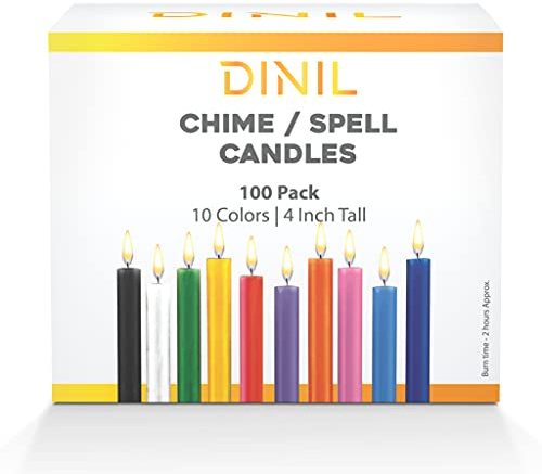 Dinil - Spell & Chime Candles – Premium Mini Taper Candles for Rituals, Prayer, Birthdays, Meditation, Altar, Spells, Chime Candles (100, 10 Assorted Colors)