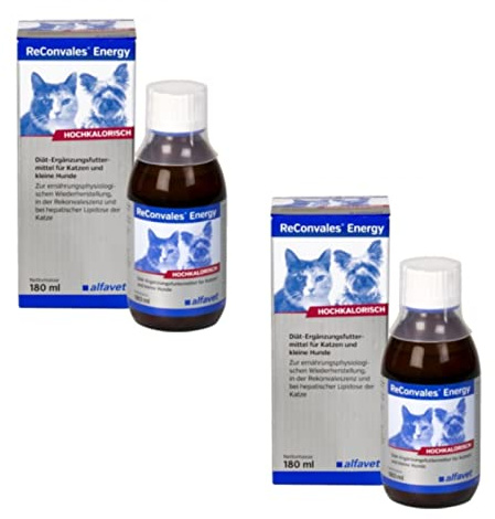 Alfavet ReConvales Energy, Doppelpack, in der Rekonvaleszenz, bei Untergewicht der Katze, hochkalorisch, appetitanregend, 2 x Glasflasche à 180ml, Diät-Ergänzungsfuttermittel