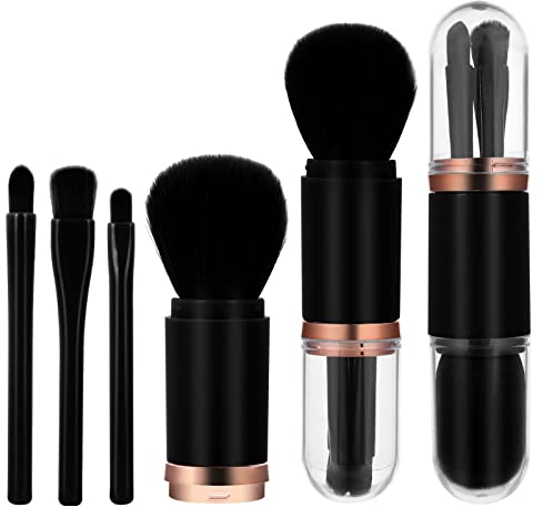 Sibba 4 In 1 Einziehbares Make-Up-Pinsel-Set Pinselsets Tragbar Mini-Gesichtskosmetikpinsel Highlight-Pinsel Grundierungspuderpinsel Lidschattenpinsel (Schwarz)