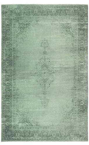 Kelim Vintage Teppich Wohnzimmer Grün 195 X 280 cm - Moderner Kurzflor Teppich - Super Soft