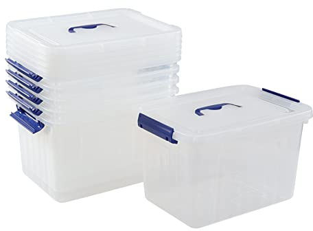 Qqbine 12 L Clear Storage Boxes with Lid, Plastic Storage Latching Box, 6 Packs