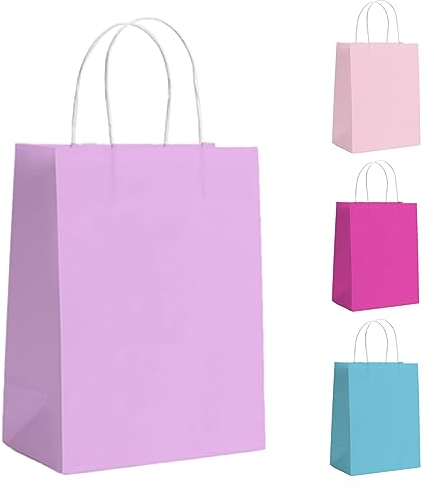 GIFTSAY Hellviolette Geschenktüten, 30 Stück, Papier-Partytüten für Kinderparty, Papiertüten mit Griffen, kleine Geschenktüten, ideal für Geburtstag, Hochzeit, Babyparty, Junggesellinnenabschied, 15 ×
