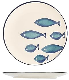 H&H Mediterraneo Set 6 Piatti Frutta, Ceramica, 20cm, Mare, Estate, Pesci
