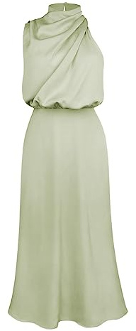 FYMNSI Vestido de satén para mujer, sin mangas, largo, vestido de noche, elegante, para bodas, cócteles, fiestas, invitados de boda, tallas S-XL, verde claro, M