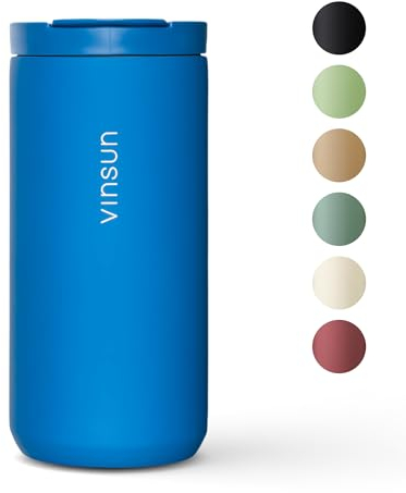 Vinsun Thermobecher Kaffee to go 380ml - Edelstahl, auslaufsicher, doppelwandig isoliert - Heiß & Kaltgetränke - blauer Kaffeebecher mit Deckel für Reisen, Auto, Büro
