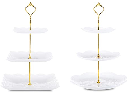Soporte para Tartas 2/3 Pisos Soporte de Magdalenas Cupcakes Expositor Tartasde Desmontable,Bandejas para Tartas/Dulces/Frutero/Pasteles,Cupcake Stand Decorativas Plato para Boda Cumpleaños Fiesta