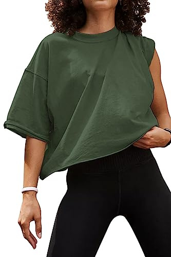 AirMood Oversize Workout Crop Tshirt Tops Oversized Casual Basic Loose Fitted Tees T-Shirts (Green,XXL)