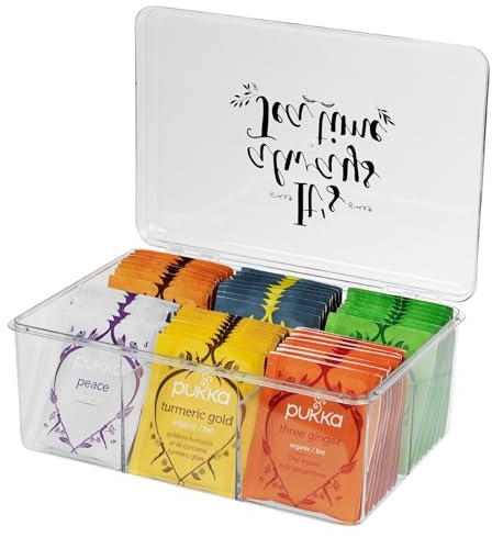 URBNLIVING 6 Section Plastic Tea Bag Box Rack Organiser Multi Storage Container Display Lid