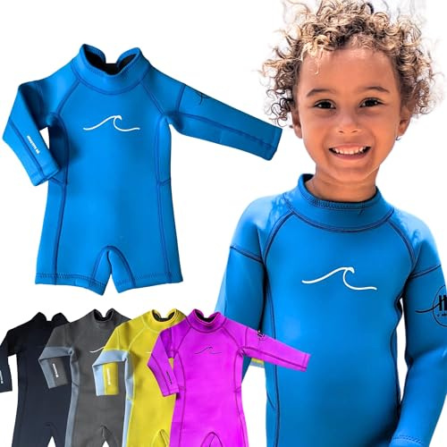 Selective HA Baby, Infant, Toddler, Kids Ultrasoft 1.5mm and 2.5mm Genuine Yamamoto Neoprene Longsleeve Shorty Wetsuit Springsuit (Azure Blue 2.5mm Yamamoto, 2T (M))
