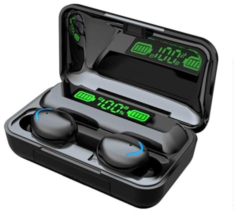 F9 True Wireless Bluetooth Earbuds, Waterproof, Wireless Charging, Power Bank, LED Display, 8D Stereo Surround, Touch Control Headset, Black