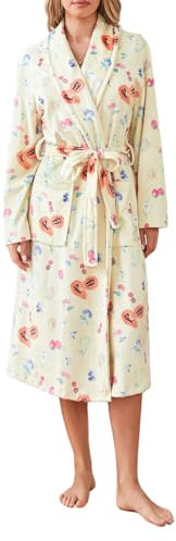 Yassiglia Women Kimono Dressing Gowns Fruit Floral Print Bathrobes Flannel Soft Warm Long Robe with Belt Ladies Housecoats (Yellow, M)