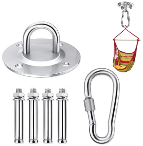 Helweet Crochet de Plafond, Support de Plafond, Chaise Fixation Hamac, Convient pour Une Installation au Plafond en Extérieur et en Intérieur, pour Chaises Suspendues, Balançoires, Serviettes de Yoga