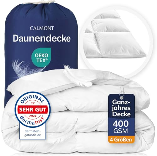 CALMONT - Duntäcke I Duntäcke 135 x 200 cm I 100% Extra Mjuka Fjäder och Dun | Specialist Testat för Allergiker | Oeko-Tex (200 x 200 cm, Året Runt-täcke)