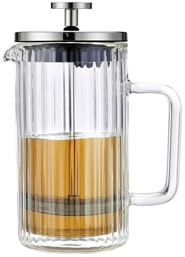 Klausberg Teezubereiter Kaffeebereiter French Press 1000ml / 9 Tassen, Kaffeepresse Edelstahl filter, Doppelwandige Isolierte Kaffeekanne, Teekanne, Teebereiter, Deckel in Silber (KB-7758)