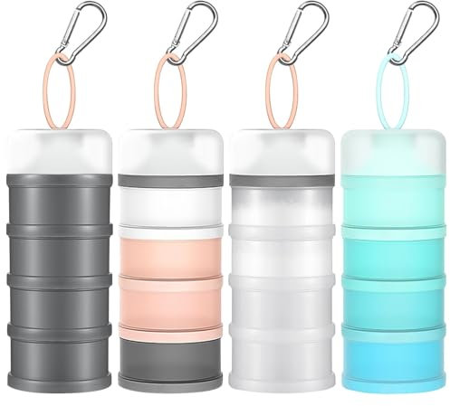 YEXEXINM 4 Pcs Protein Powder Container with Funnels Stand, 4 Stackable Protein Powder Dispenser with Portable Keychain Sports Supplements Storage Container for Workout Fitness Travel, 4 Color