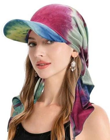 ZLYC Gorro de quimioterapia para Mujer, Visera de ala, Bufanda preatada, Gorro Ligero de Calavera, Teñido Anudado, Talla única