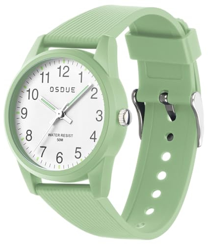 OSDUE Kinderuhr Junge Mädchen, Kinder Uhren Armbanduhr für Jungs, Lernuhr für Kinder, 50M wasserdichte Kinderuhr Schwimmuhr, Geschenk für Geburtstage Ostern Kindertag Weihnachten (Grün)