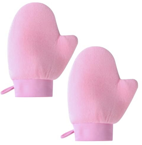 Satiskid 2 Stück Selbstbräuner Handschuh, Körperlotion Applikatorhandschuh, Selbstbräuner Rücken Applikator, Beidseitige Wiederverwendbare Applikator-Handschuhe zum Bräunen mit Daumen (Rosa)