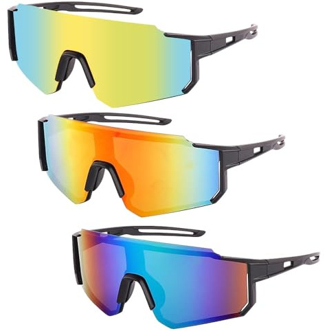 Lotvic Occhiali da Bicicletta, 3 Pezzi Occhiali da Ciclismo Polarizzati, Glasses da Sole da Ciclismo, Protezione UV400, per Ciclismo, Motociclismo, Corsa, Sci, Alpinismo, Uomo da Donna
