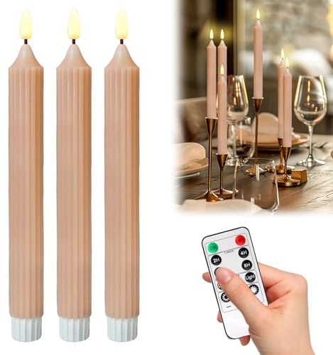 VelaSs LEDS Sin llama,3 Piezas 24CM Velas Cónicas Sin Llama Con Mando a Distancia,Velas LED Largas,Flameless Candles,Luz De Vela LED Para Navidad,Pascua,Vacaciones,Decoración De Habitaciones,Bodas