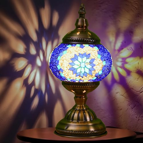 Mosaico exótico turco Lámpara de mesa con estilo marroquí hecho a mano Vidrio decorativo Lámpara retro Sombras con USB Luz de escritorio decorativo Luz de cama para dormitorio