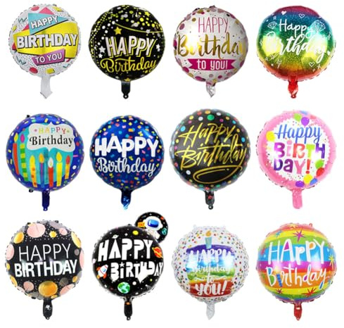 24pcs Happy Birthday Foil Balloons, 18 Inch Round Helium Mylar Party Balloon, Colorful Helium Parties Balloon, for Birthday Parties Baby Shower Decoration Supplies