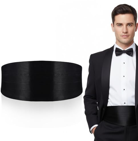 Yolev Cummerbund for Men,34 Solid Black Cummerbund with Adjustable Band, Formal Satin Cumberbund for Tuxedo Accessories Perfect for Weddings, Proms and Formal Events