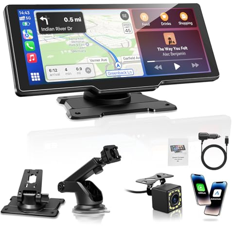 Carpeer Pantalla Carplay Coche para A-pple & Android Auto, 10,75 Carplay Coche con Pantalla táctil, Cámara Trasera 1080p, OTA-Updates, Bluetooth, GPS, Super Link, FM, AUX, Siri de Voz