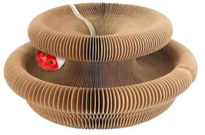 Griffoir en Carton accordéon pour Chat, 2 pièces, Jouet interactif Pliable avec Balle à grelot et cataire, se transforme en Tunnel ou en cachette – 25 cm déplié, pour Chaton et Chat Adulte, intérieur