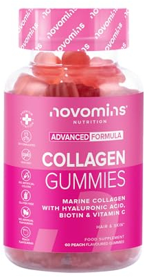 Collagen Gummies - Collagen Peptides with Hyaluronic Acid, Vitamin C & Biotin - Collagen Supplements for Women & Men - More Convenient Than Collagen Powder - 60 Marine Collagen Gummies - Novomins