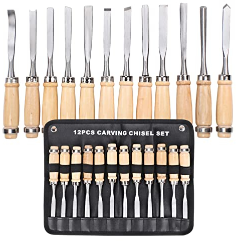Trintion Stechbeitel Set 12-Teilige Holzmeißel Set für Holz Stemmeisen Satz Holzschnitzerei Set MeißEl Set Holzarbeiten Stecheisen Satz Profi Stechbeitel Satz für Holzschnitzerei Zimmerei
