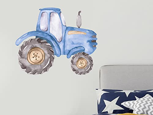GRAZDesign Wandtattoo Traktor Trecker Kinderzimmer Junge, Wandaufkeber Kinderzimmer Deko Bilder Bauernhof Babyzimmer (49x40cm, Blau)