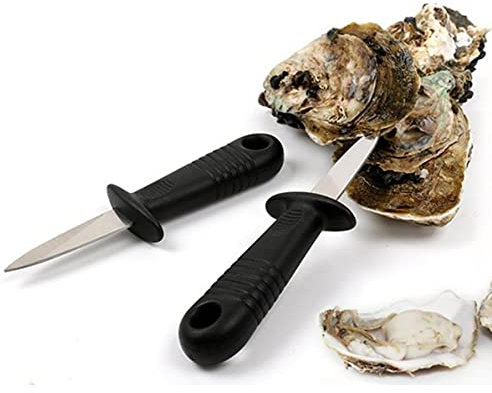 Juego de 2 Cuchillos de ostra con Ojal para Colgar, Cuchillo para mariscos práctico abridor de ostras, abridor de Conchas de Acero Inoxidable con Mango de plástico trituradora de ostras