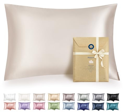 Bedsure Satin Pillowcase with Zipper, Similar to Silk Pillow Cases 2 Pack, Satin Pillow Cases Queen, Silky & Soft Beige Pillow Covers Hair and Skin, Valentines Day Gifts for Women Men, 20x30 Inches
