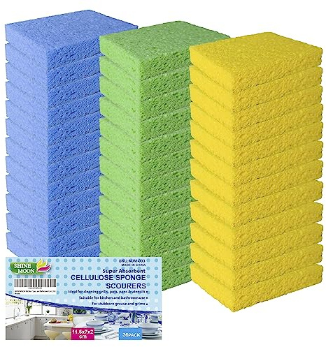 36 Pk Pop-Up Compressed Cellulose Sponges, Heavy Duty Scrub Kitchen Sponge, Clean Tough Messes Without Scratching Eco Friendly Reusable Compostable&Biodegradable 4.6x2.8x0.8Inch